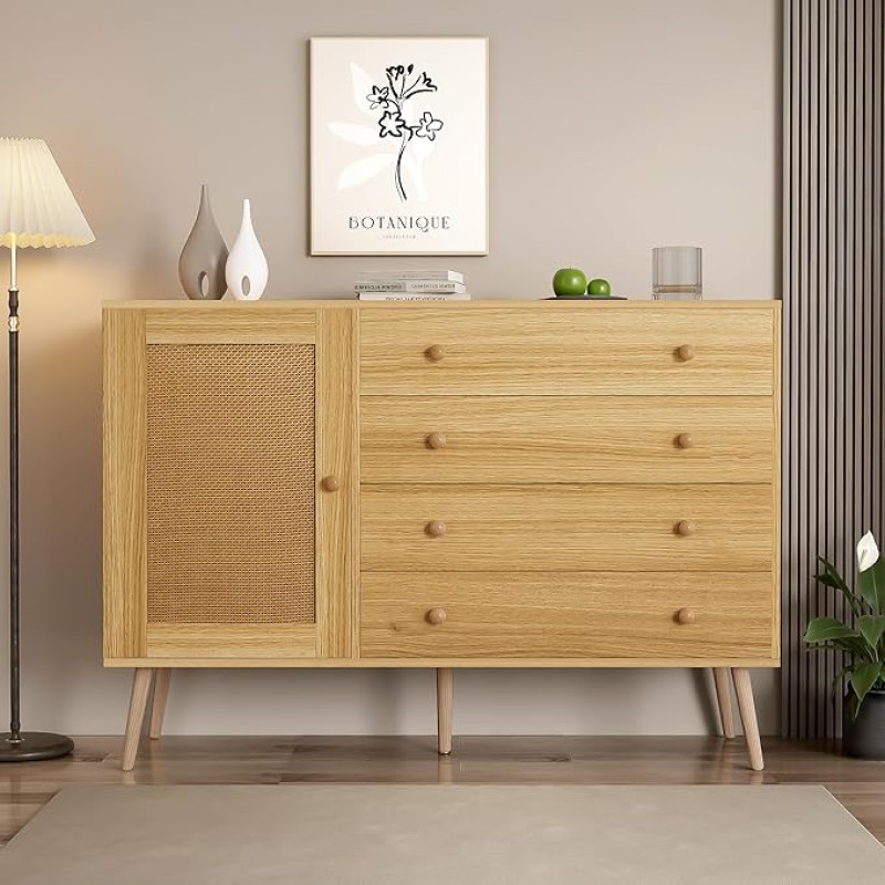 BTM 120cm Wooden Side Cabinet with 4 Drawers and 1 Cupboard Door