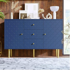 BTM Chest of Drawers with 2 Doors and 3 Drawers Adjustable Shelf for Living Room Bedroom Navy Blue H82/W120/D40cm
