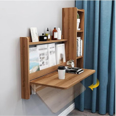 Wandmontierter schwebender Schreibtisch mit Ablagen, zusammenklappbare Wandhalterung, Laptop-Schreibtisch für Zuhause, Büro, Schlafzimmer oder Wohnzimmer, platzsparendes Design, braunes Holz