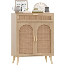 Irontar Rattan Buffet Sideboard Cabinet with Storage Space, Coffee Bar Cabinet, Boho Credenzas with Drawer, Kitchen Cabinet, Accent Cabinet with Doors for Hallway, Living Room, Dining Room, Natural