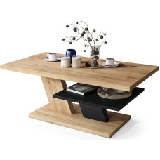 All4All Conte Coffee Table - Coffee Table - Living Room Table - Sofa Table with Shelf - Compact Size - Sofa Table - 110 x 60 cm - 05 - Gold Craft Oak + Black