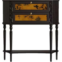 Console Table Console Table with 2 Drawers Narrow Sofa Table with Wood Accent, Entrance Table with Shelf for Entrance Hall, Hallway, Living Room, Black, Art Deco Furniture
