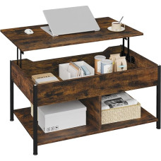 WOLTU Coffee Table Height Adjustable, Lift Top Side Table, Living Room Table with Lifting Plate, Coffee Table, Open Hidden Storage Space, Rustic Brown, Metal, W 90 x H 45 - 60 x D 50 - 73 cm, BTS15vbn