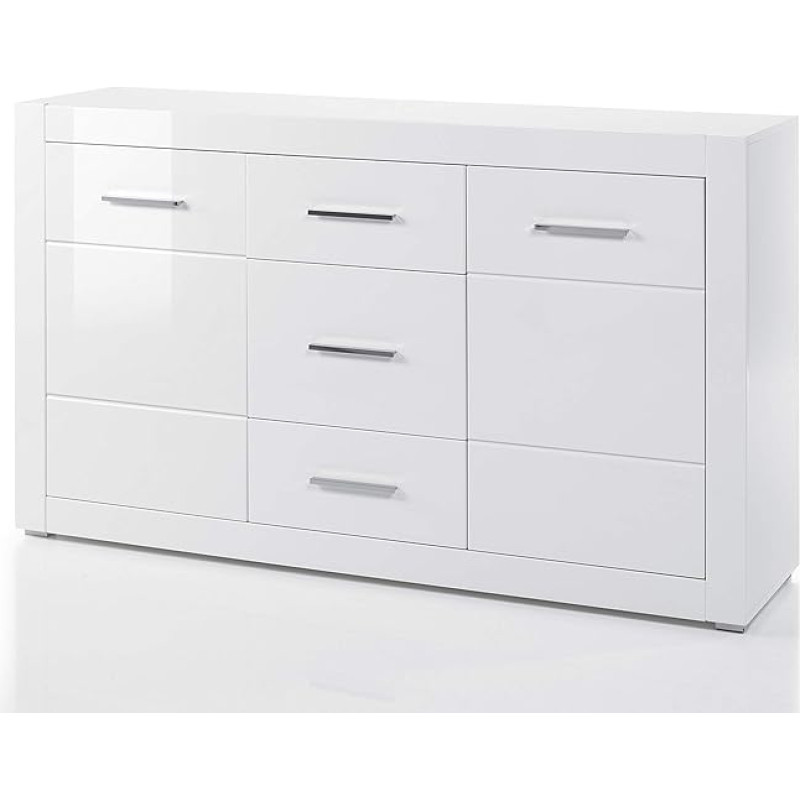 Newfurn Hanna.Eleven Sideboard Modern Sideboard Highboard Multi-Purpose Cabinet II 164 x 97 x 42 cm (W x H x D) II in White/White High Gloss Living Room Bedroom Dining Room