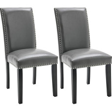 PADMA HOUSE Dining Chair Upholstered Chair Upholstered Dining Chair Solid Wood Legs Kitchen Bedroom (2 Chairs PU Leather Grey)