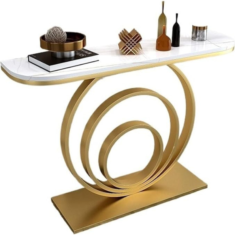 loeusjfnr Foyer-Sofatisch Schmal Moderner Langer Halbrunder Hoteltisch for Zuhause, Einfacher Konsolentisch Aus Schiefermarmor Langer Sofatisch mit Regalen