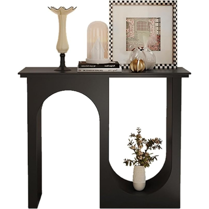 ZIGTUEI Konsolentisch, Moderner Eingangstisch, Einfacher Wohnzimmer-Sofatisch, Stabiler Metallrahmen, Wohnzimmer-Aufbewahrungstisch, für Wohnzimmer, Hallyway, Eingang(Black,90x85cm/35.4x33.5in)