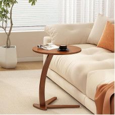 Round Wooden Side Table 17 Inch Modern Bedside Table with Natural Solid Wood Small Bedside Table for Living Room Bedroom Farmhouse Small Spaces (Large)