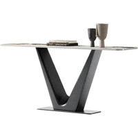 huanglyc-232 Thin Console Table, Modern Console Table, Entrance Table Made of Faux Marble with Metal Base and Sensor Light, Narrow Console, Suitable for Living Room, Entrance, Hallway (Black, Large)