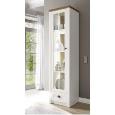 Tesorino Display Cabinet Wood Imitation Pine White Applications Light Oak 50 x 198 x 43 cm Highboard Standing Display Cabinet Glass Door Cabinet Lighting Optional Lighting without Lighting