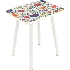 Permory Mandala, kleiner rechteckiger Beistelltisch mit schwarzen Blumen-Finish, Retro, moderner kleiner Couchtisch für Balkon, Wohnzimmer (40 cm T x 30 cm B x 43 cm H, Weiß, Rechteck)