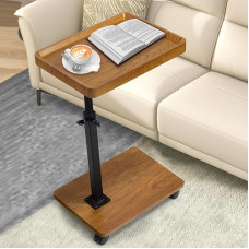 Aoligrace C-Shaped Side Table Height Adjustable 360° Rotatable Side Table with Wheels Small TV Tray C Table for Living Room Bedroom Hospital Coffee Tables Below