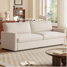 190 cm Fabric Sofa 3 Seater - Modern Sofa for Living Room, Straight Couch with Armrests, Comfortable Upholstered Sofa, Minimalist Design, Beige Fabric Sofa