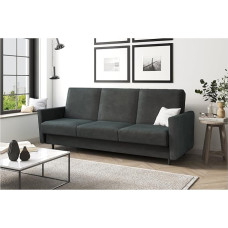 MEBLINI Andres 2-221 x 87 x 93 cm Dark Grey Velvet Sofa with Sleep Function - Extendable Sofa Bed with Bed Box - Sofa Bed with Sleep Function