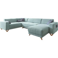 MIUFORM Corner Sofa U-Shape with Sleep Function and Bed Box, Classy Sophie, Living Load, Couch, Sofa Bed, Living Room, Guest Room, Wooden Feet (Pastel Blue, Left Aligned)