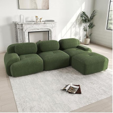 Arhatreya 3-Seater Modular Sofa, Guest Sofa, Modern Couch, 3-Seat Sofa with Wide Armrests, No Assembly, High Elastic Padding, Corner Sofa for Living Room, Bedroom, Apartment, Corduroy Fabric, Green
