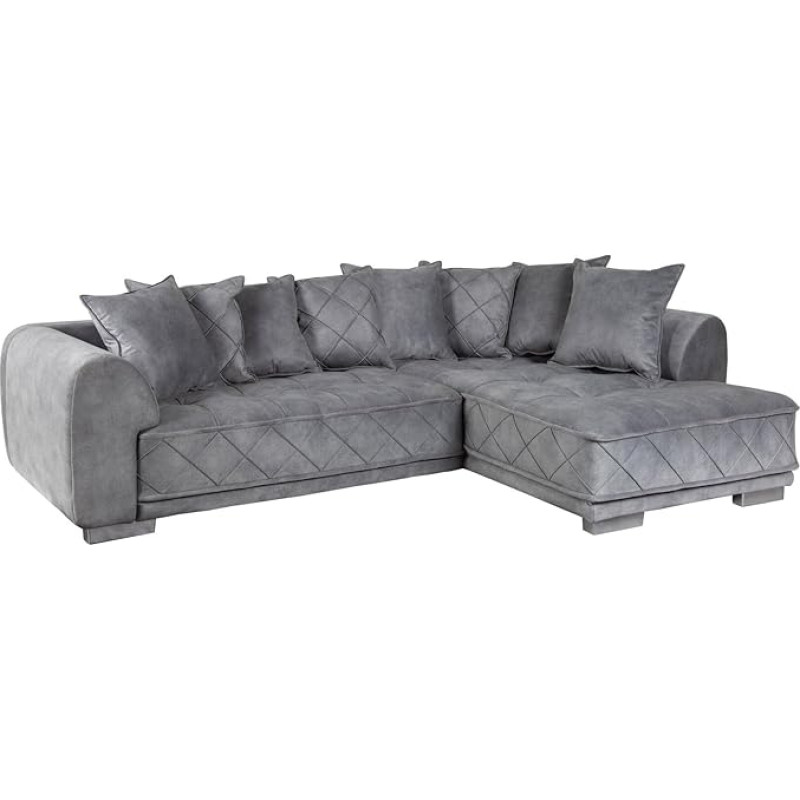 Riess Ambiente Decadencia Modern XXL Corner Sofa 319 cm Silver Grey Velvet Including Cushion Corner Sofa with Velvet Cover Couch