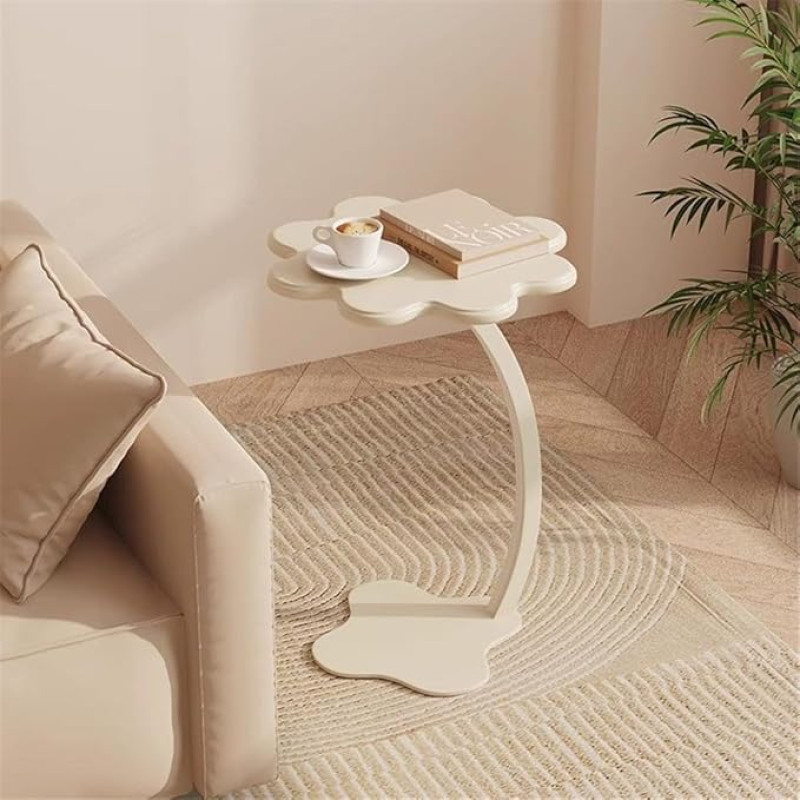 XIANERHUI Accent End Table 19 Inch Flower Shape Farmhouse End Table Coffee Table Tray Accent Table for Living Room Bedroom Small Space (White001)