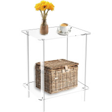 KMANDLU Versatile Acrylic Side Table: Stylish 2-Tier Clear Side Table for Living Room and Bedroom - Ideal as Coffee Table, Bedside Table, or Chic Leisure Table