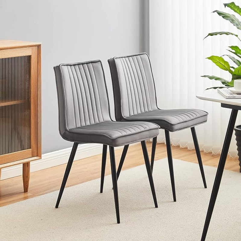 CLIPOP Dining Room Chairs without Backrest, Set of 2/4 Chairs, Velvet Cover, Dining Room Chair, Kitchen Chair, Upholstered Chair, Chairs for Dining Room, Kitchen (2, Grey)