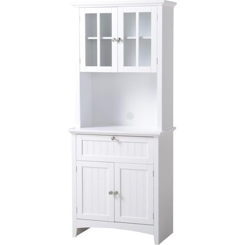 American Furniture Classics OS Home and Office Buffet and Hutch with Framed Glass Doors and Drawer, Large, White