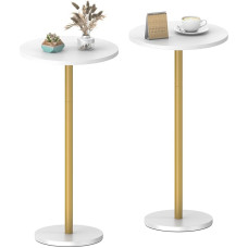NOVIMANGO White Small Round Side Table, Set of 2 Bases, Beverage Side Table for Small Space, Round Cocktail Coffee Table for Living Room, Bedside Table, Bedside Table for Sofa, Bedroom and