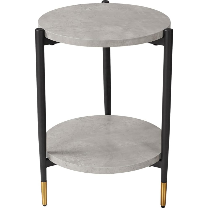 HIPIHOM Round Side Table 15.3 Inch Side Table with 2 MDF Shelves for Living Room Bedroom Bedside Table with Steel Frame for Small Spaces