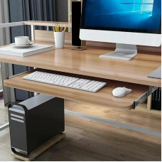 Ergonomische Tastaturablage unter dem Schreibtisch mit abgerundeten Ecken, verschiebbare Tastaturstütze für Computer, helles Walnussholz-Finish, 54 cm Größe, ideal für Heimbüro und Arbeitsplatz