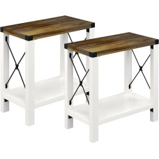 GAZHOME Farmhouse Side Table, Rustic Vintage Side Table with Storage Shelf for Small Spaces, Bedside Table, Sofa Table for Living Room, Bedroom, White, Pack of 2