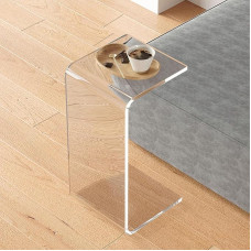 Baitang Acrylic Side Table, Clear Acrylic End Table, Small Coffee Table with Round Edges, C Shaped Sofa Table for Living Room, Bedside Table for Bedroom, No Assembly Needed