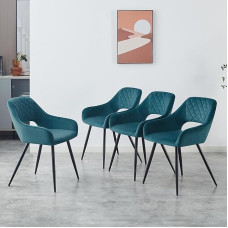 JYMTOM Set of 4 Velvet Dining Chairs with Upholstered Open Back Seat, Modern Design Dining Chair with Metal Legs for Dining Room, Living Room and Kitchen (4, Dark Teal)