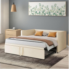 BestAlice Folding Sofa Bed, 90/180 x 200 cm, Padded with Slatted Base, Multifunctional, Folding Bed, Sofa Bed, Fold-Out Double Bed, Velvet Fabric, Beige (90/180 x 200 cm, Beige)