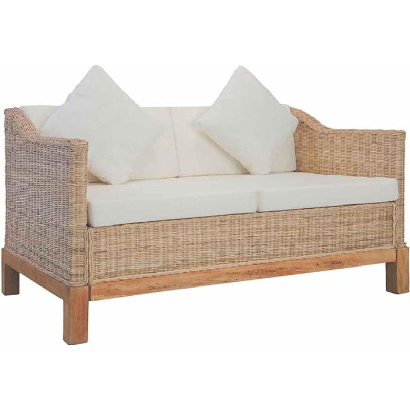 vidaXL Sofa 2-Seater with Cushions Rattan Sofa Lounge Sofa Seating Furniture Living Room Sofa Rattan Furniture Design Sofa Basket Sofa Two Seater Sofa Natural Rattan