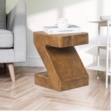 Homebeez Lightweight Concrete Accent End Table, Modern Round Plant Table Outdoor Side Table for Living Room Backyard, 17 Inch High, Brown