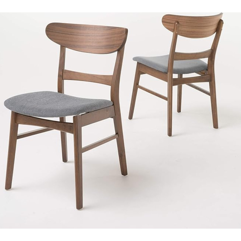 Christopher Knight Home Idalia 298967 Dining Chairs Fabric / Walnut Wood Set of 2 Dark Grey