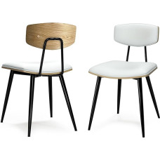 SIMPLIHOME Mavis White Vegan Leather Dining Chair, Set of 2, Mid-Century Modern with Wood Veneer Backrest and Iron Frame, 52.1 x 49.0 x 78.5 cm, for Dining Room