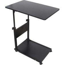 Bathrena C-Shaped Side Table, Sofa Table with Wheels, Modern Simple Bedroom Table, Small Tea Table, Mobile Bedside Table, Living Room for Coffee and Laptop (Black)