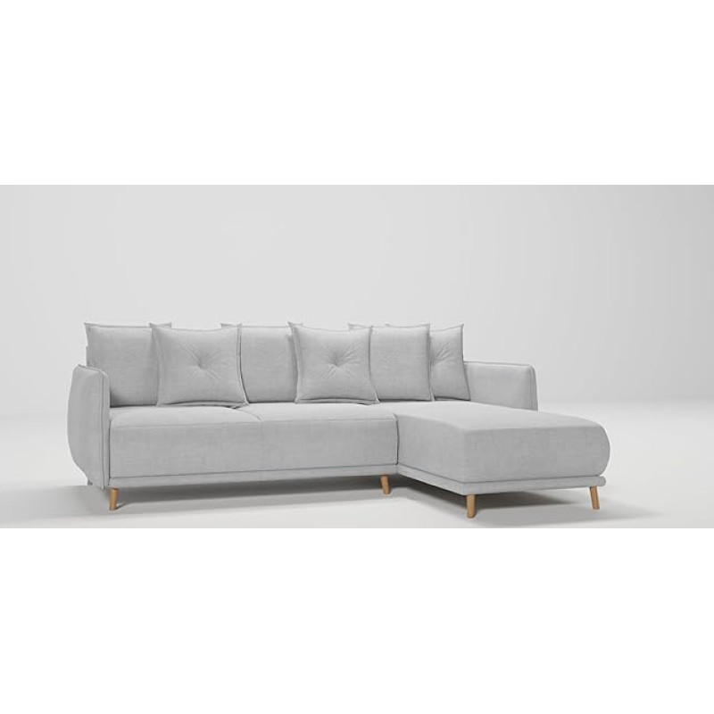 S-Style Möbel Monte Corner Sofa, Right Corner Couch with Sleep Function, Bed Box Sofa for Living Room Couch, Freestanding Upholstery Sofas, Couches, Microfibre, Silver, 238 x 170 x 89 cm