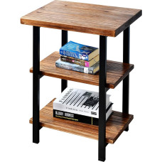 Wellland 3stöckiger High End Tisch rustikaler Beistelltisch für Wohnzimmer & Schlafzimmer aus massivem Kiefernholz mit EspressoFinish und mattschwarzem Eisenrahmen einfach zu montieren 50,8