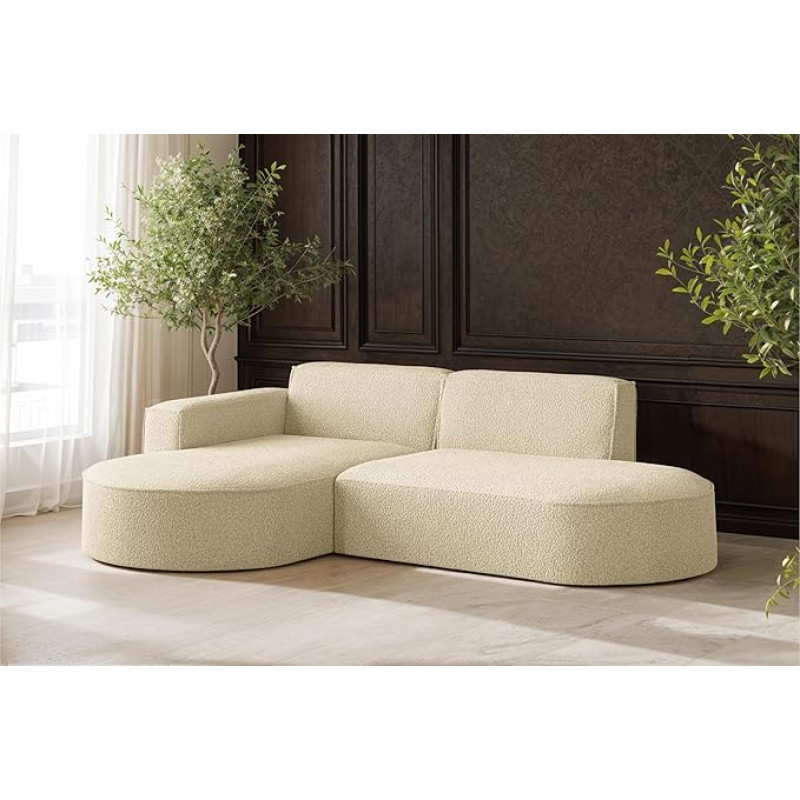 Kaiser Möbel - Corner Sofa, L-Shape Designer Modena Studio - Modern Design Couch - Freestanding Sofa Living Room - Side Left - Fabric Source - Colour Ecru - 165 x 236 x 78 cm