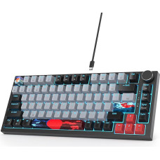 SOLIDEE Wired Mechanical Gaming Keyboard 75%, Hot-swappable Mechanical Keyboard Gasket, RGB Backlight, QWERTY 82 Keys TKL Gaming Keyboard, NKRO Keyboard with Rotary Knob (82 Dagger)