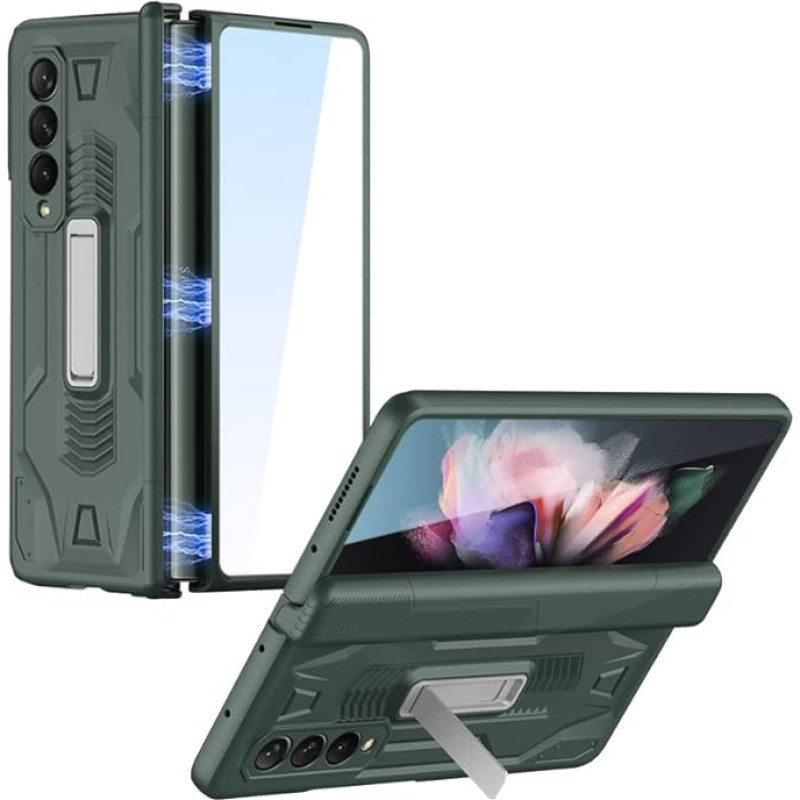CeeEee Case for Samsung Z Fold 3 Screen Protector with Stand Function Hinge Mobile Phone Case 360 Degree Full Protection Case, Green