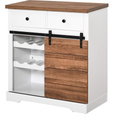 Homcom kitchen cabinet, sideboard with 2 drawers, wine shelves, sliding door, adjustable shelves, storage cabinet, rustic white, 80 cm x 39 cm x 86 cm