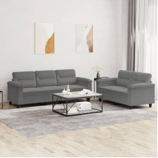 Brokky 2-TLG. Sofagarnitur mit Kissen Sofa Wohnzimmer Sitzgruppe Wohnzimmer Sofa Set Sofas FüR Wohnzimmer Dunkelgrau Mikrofasergewebe / 3202340