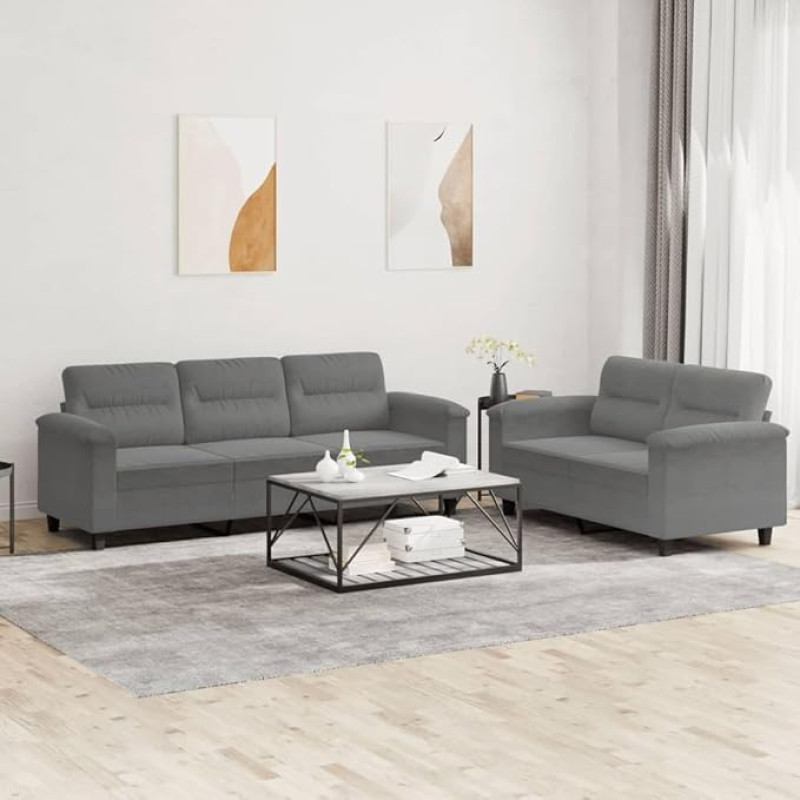 Brokky 2-TLG. Sofagarnitur mit Kissen Sofa Wohnzimmer Sitzgruppe Wohnzimmer Sofa Set Sofas FüR Wohnzimmer Dunkelgrau Mikrofasergewebe / 3202340