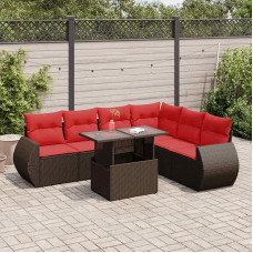 Rantry 7-TLG. Garten-Sofagarnitur mit Kissen Braun Poly Rattan Akazie Gartenlounge Model3326655