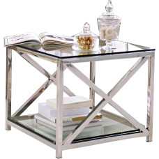 Loberon Stamford Side Table Stainless Steel / Glass H / W / D Approx. 50/53/53 cm, Silver/Clear