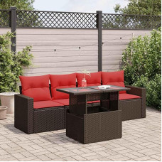 Rantry 5-TLG. Garten-Sofagarnitur mit Kissen Braun Poly Rattan Akazie Gartenlounge Model3326245