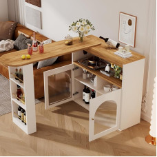 BXEYXE Modern Extendable Bar Table, Extendable Dining Table with Storage Space, Bar Table, Bistro Table, Rotatable, for Dining Room, with 1 m Long LED Light Strip (Adjustable Light Colour), White, 138