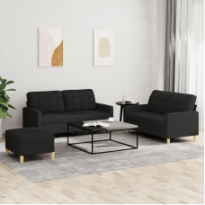 Juroupi 3-TLG. Sofagarnitur mit Kissen Sofa Wohnzimmer Sitzgruppe Wohnzimmer Sofa Set Sofas FüR Wohnzimmer Schwarz Stoff - 3201286